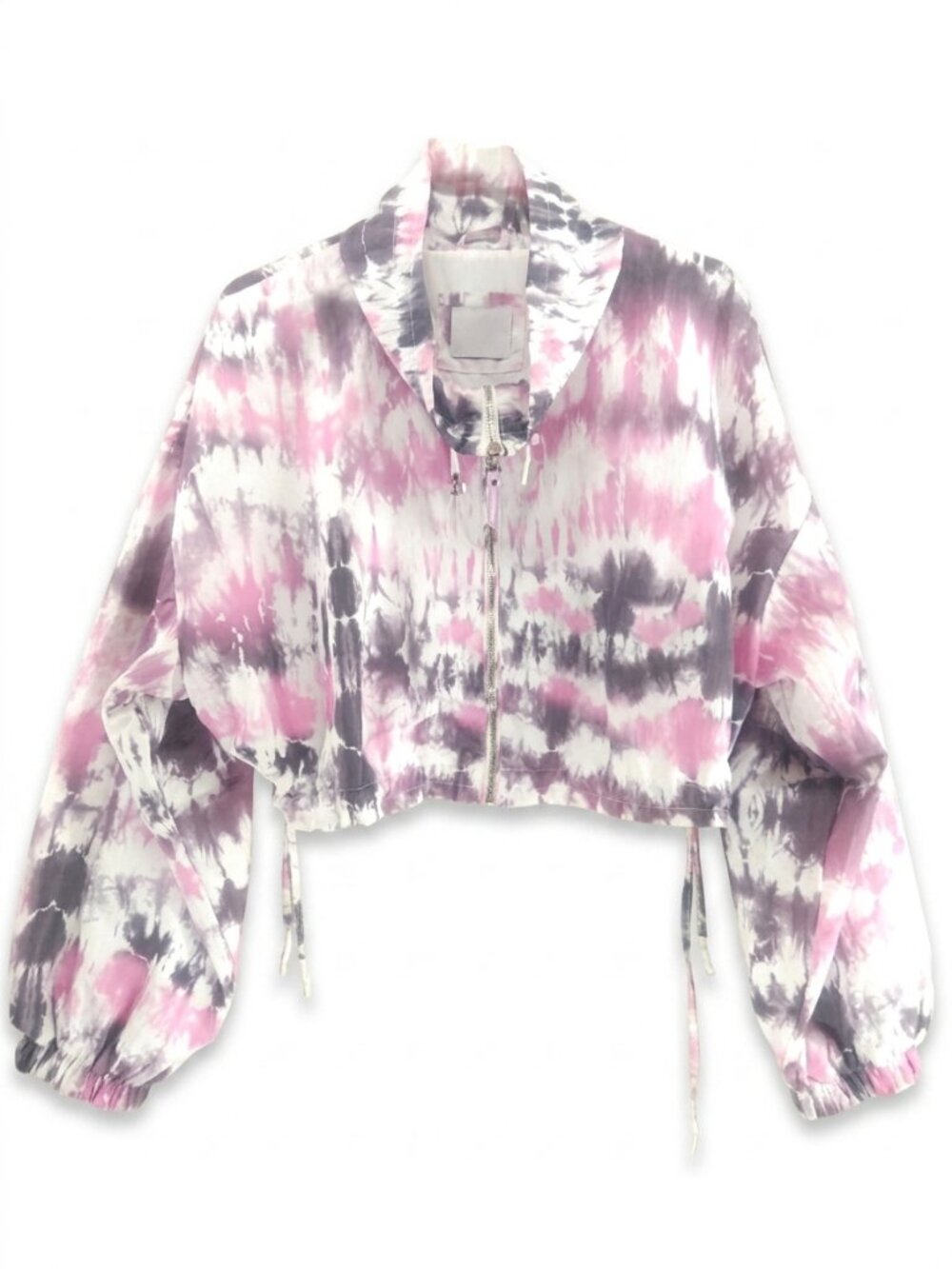Bershka Pink & Charcoal Tie-Dye Cropped Windbreaker Jacket